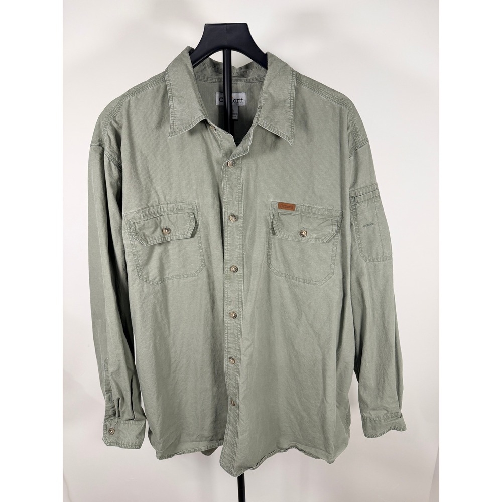Carhartt Mens 2XL Ripstop Cotton Long Sleeve Button Up Shirt Sage Green S143LEA